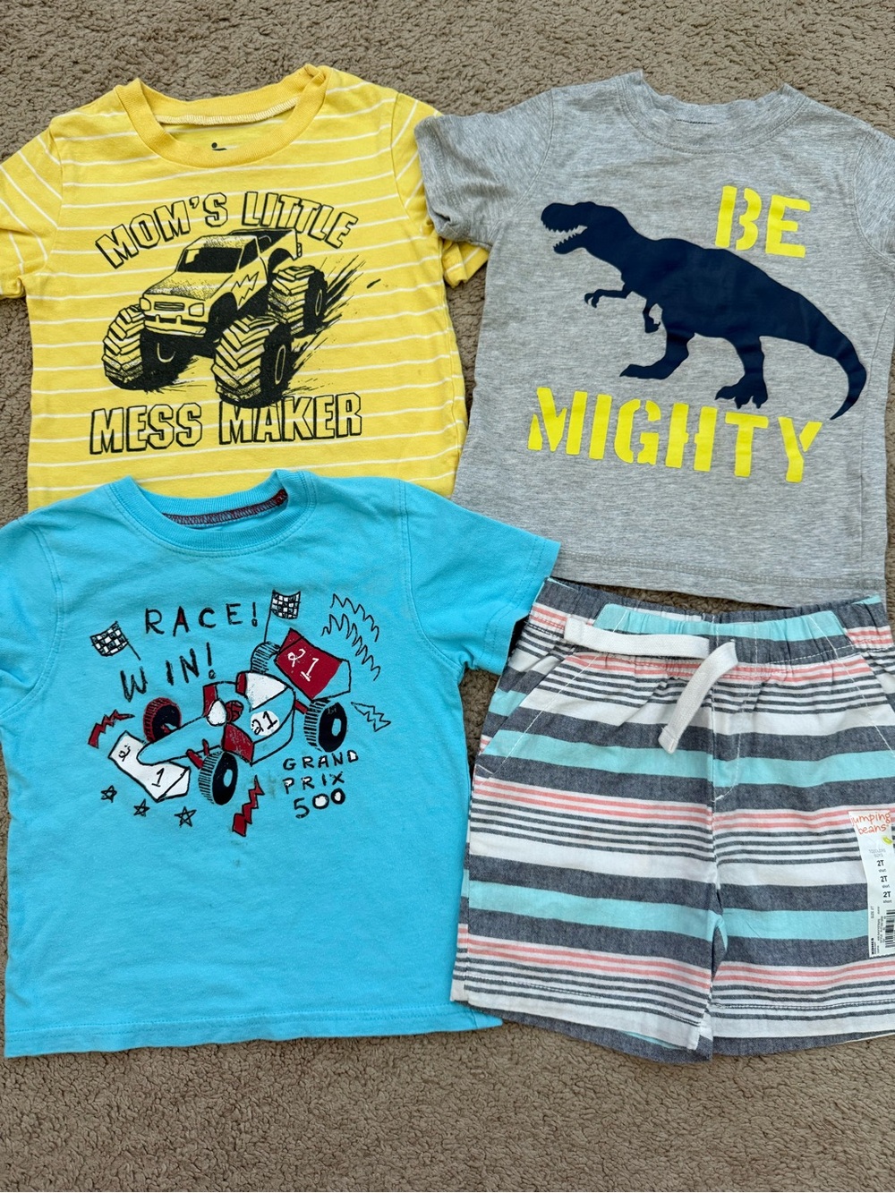 Boys 2T Yellow, Gray & Blue Kids Tee Set with NEW Striped Shorts